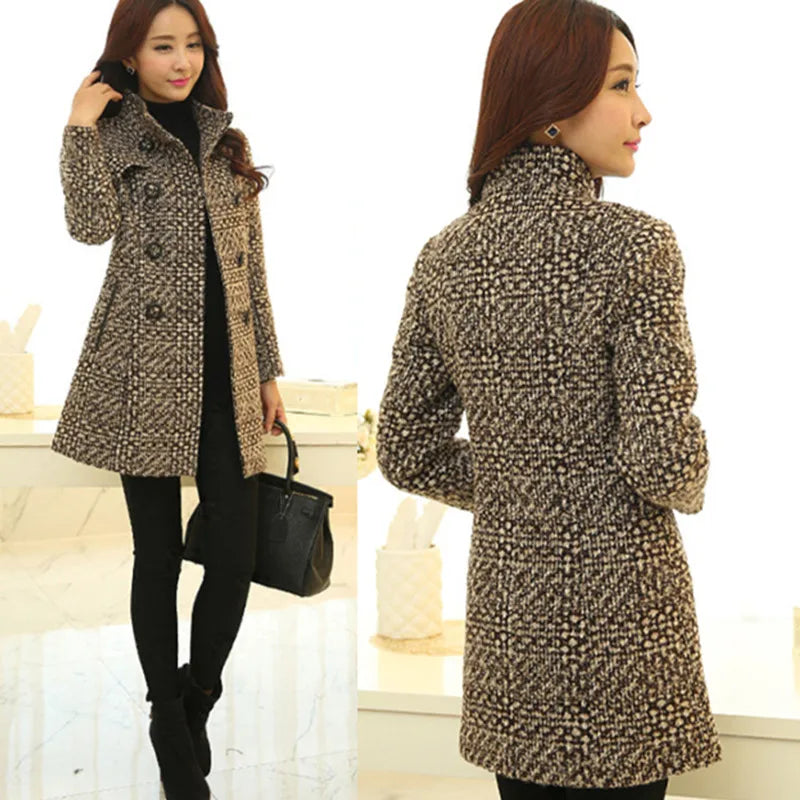 Elegant Mother Turtleneck Plaid Outerwear