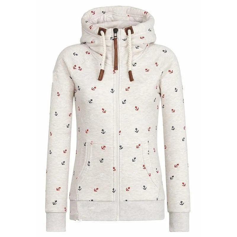 Print Hooded Zipper Sweatshirt