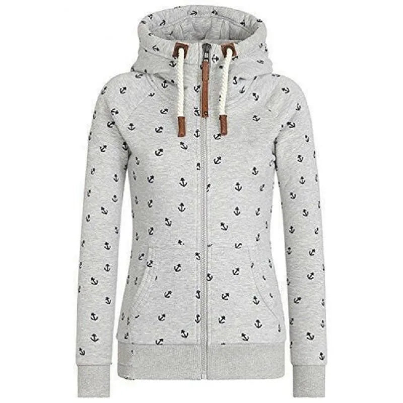 Print Hooded Zipper Sweatshirt