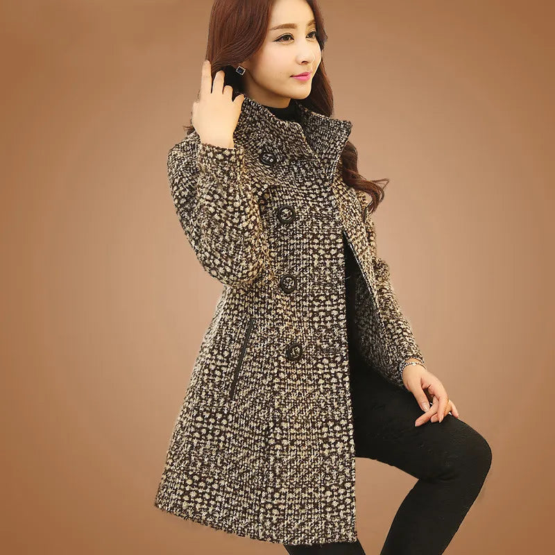 Elegant Mother Turtleneck Plaid Outerwear