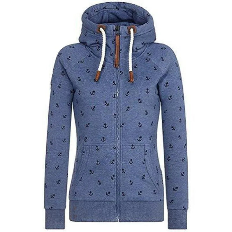 Print Hooded Zipper Sweatshirt