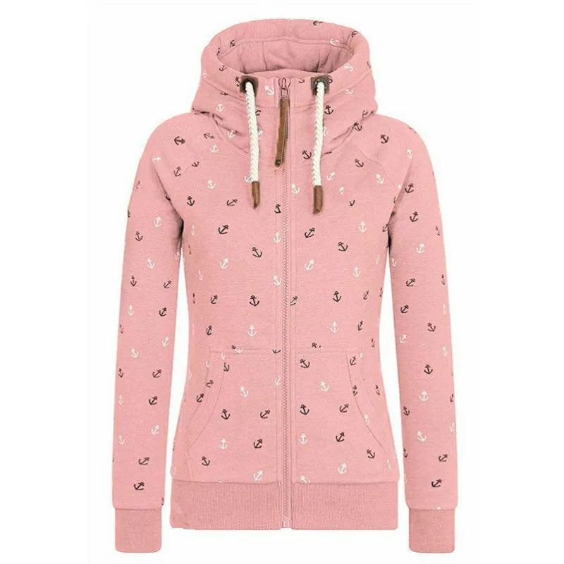 Print Hooded Zipper Sweatshirt