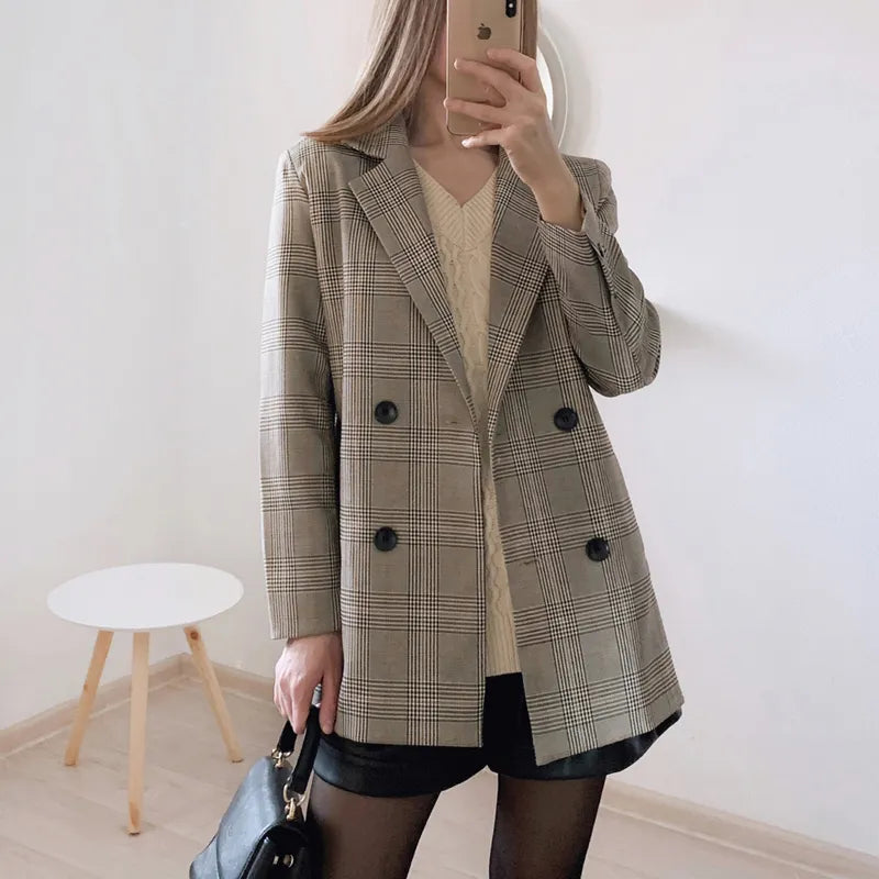 Notched Collar Plaid Blazer