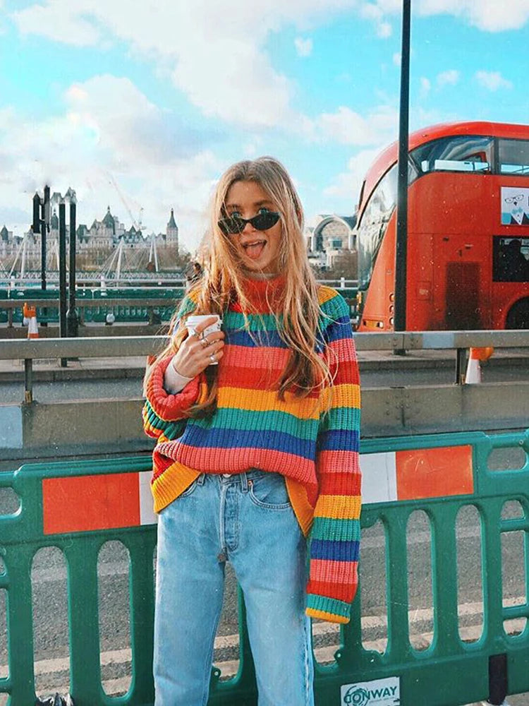 Rainbow Stripes Winter Sweater