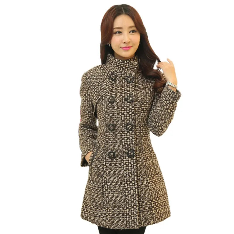 Elegant Mother Turtleneck Plaid Outerwear